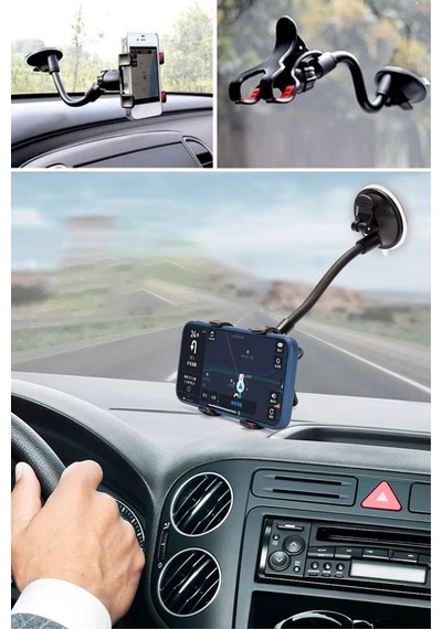 River World Oto Telefon Tutucu Universal 360 Derece Dönen Vakumlu Cama Sabitlenebilir Siyah