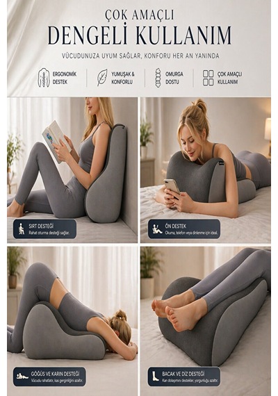 Çok Amaçlı Ortopedik Bel Minderi Visco,-yıkanabilir Kılıf 23x50x40 Gri