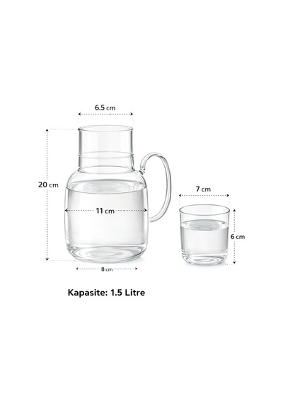 Borosilikat Kulplu Cam Sürahi, Bardaklı, 1.5 Lt