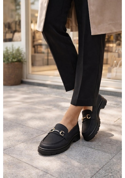 Kadın Nude Tokalı Loafer Ayakkabı Siyah