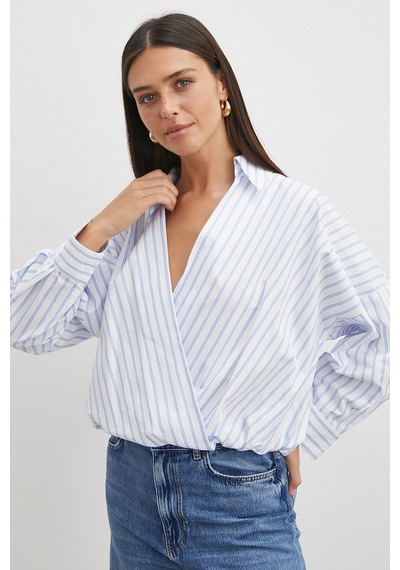 Uterpe Cross-front Striped Blouse Mavi