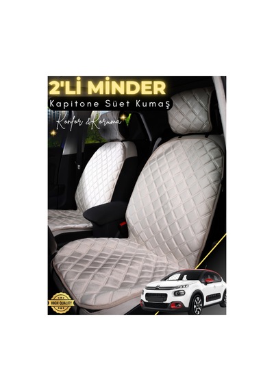 Citroen C1 Uyumlu 2'li Süet Oto Koltuk Minderi Terletmez Kolay Montaj Oto Koltuk Kılıfı A4 Bej