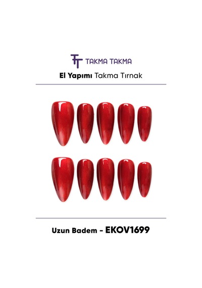 Ekov1699 Uzun Badem 10'lu Tekrar Kullanılabilir El Yapımı Protez Takma Tırnak Xs