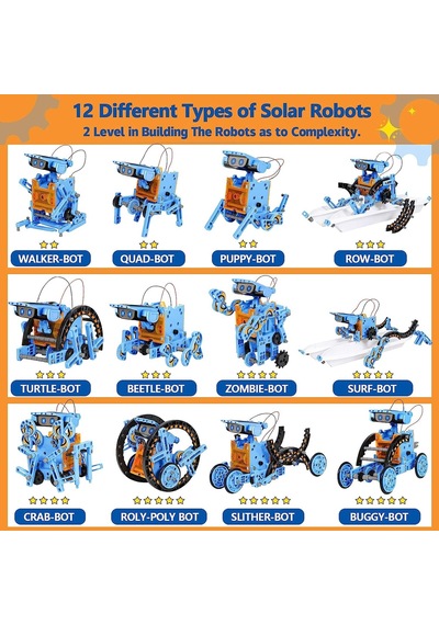 Sillbird Stem Projeleri 12'si 1 Arada Güneş Robotu Oyuncakları, 190 Parça