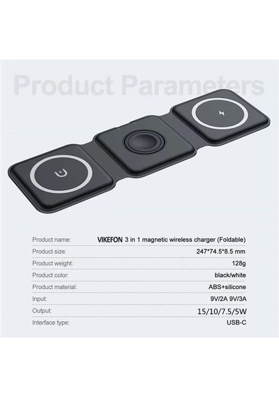 Dunspın 15w 3 İn 1 Katlanabilir Kablosuz Şarj Standı Saat-telefon-kulaklık