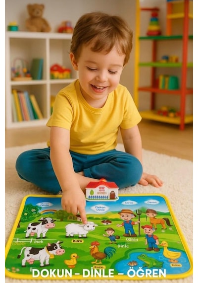 Eğitici Çiftlik Halısı - Sesli ve Işıklı Dokunmatik Bebek Aktivite Oyun Matı 48x60 CM