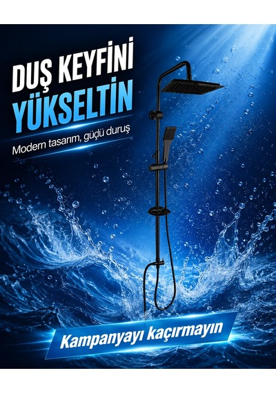 Fleko Vektör Black Rain Robot Duş Seti Mat Siyah