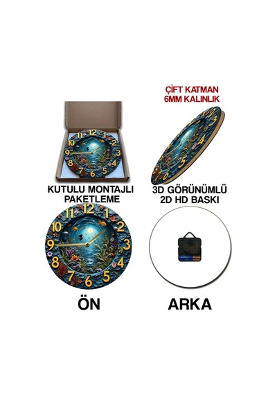 Derin Mavi: Denizaltı Dünyası 3d Mdf Duvar Saati Sdw246 Renkli