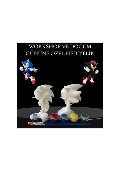3d Shadow Ve Sonic Figür Boyama Seti - Kendin Boya Hobi Ve Etkinlik Seti - Akrilik Boya + 4 Fırça
