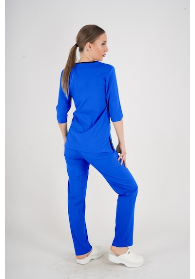 Unisex Saks Mavi Violet Model Scrubs Takım Doktor Hemşire Üniforması Saks Mavi
