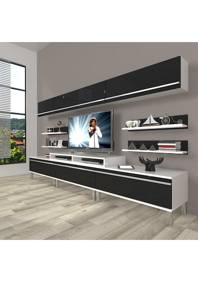 Decoraktiv Ekoflex 8y Mdf Krom Ayaklı Tv Ünitesi Tv Sehpası Beyaz - Siyah