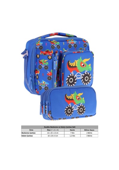 Kaukko Kids Erkek Çocuk Mavi Yeşil Canavar Üç Bölmeli Thermo Beslenme Çantası Ve Kalemlik Seti L7255+l8255 Mavi - Yeşil Kaukko Kids Erkek Çocuk Mavi Yeşil Canavar Üç Bölmeli Thermo Beslenme Çantası Ve Kalemlik Seti L7255+l8255 Mavi - Yeşil