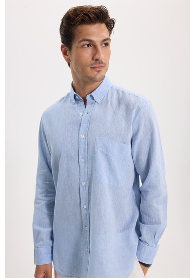 Tudors Erkek Regular Fit Klasik Kesim Oversize Pamuklu Keten Doku Düğmeli Yaka Mavi Gömlek-42585 Tudors Erkek Regular Fit Klasik Kesim Oversize Pamuklu Keten Doku Düğmeli Yaka Mavi Gömlek-42585