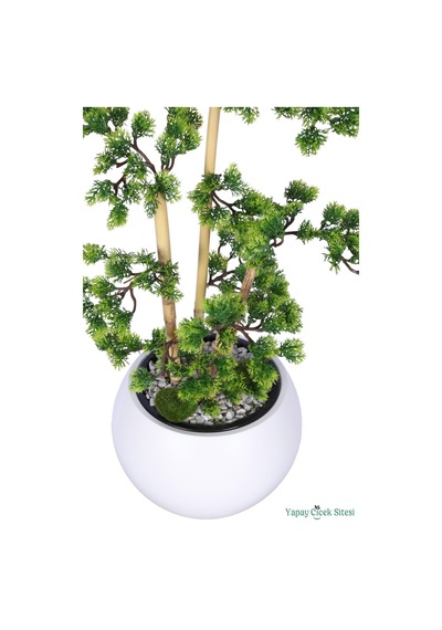 Yapay Çiçek Sitesi Beyaz Küre Saksıda Modern Minimal Tasarım Yapay Bonsai Ağacı Yeşil 65 Cm Yeşil