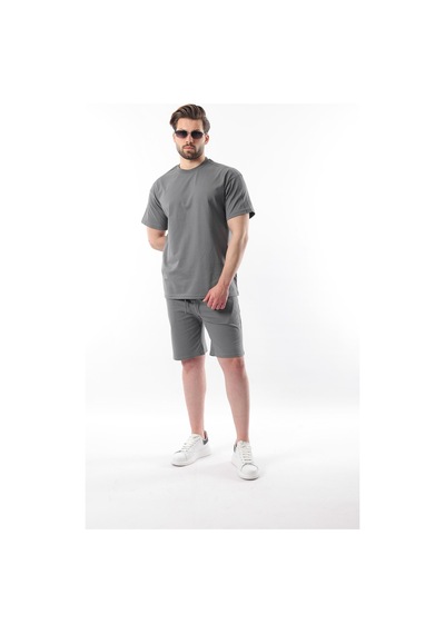 Madmext Füme Overfit Baskılı Erkek Şort T-shirt Takım E7302 Füme