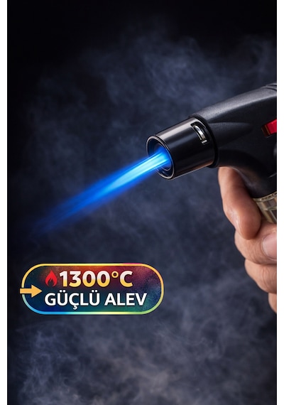 Turbo Torch Pürmüzlü Çakmak 1300 C Jet Alev Gaz Ayarlı Kilitli Doldurulabilir Torch Çakmak