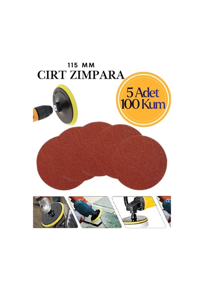5 Adet 115 Mm Cırt Zımpara Kağıdı 100 Kum Avuç Taşlama Spiral Uyumlu Velcro Deliksiz Cırtlı Zımpara