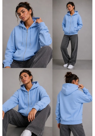 Bb Butik Basic Kadın Oversize Fermuarlı Kapüşonlu Sweatshirt Üç İplik Sweatshirt Hırka My3535 Mavi Bb Butik Basic Kadın Oversize Fermuarlı Kapüşonlu Sweatshirt Üç İplik Sweatshirt Hırka My3535 Mavi