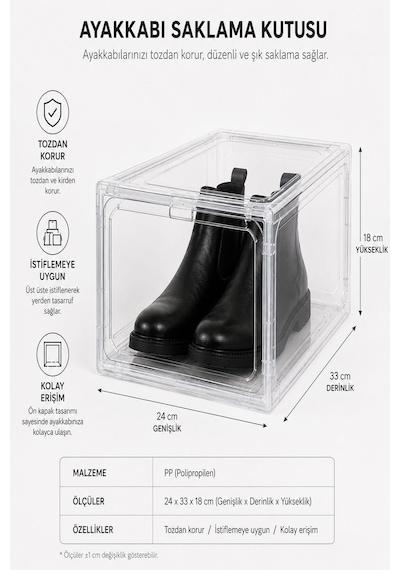 Muggo Box 10 Lu Lüx Ayakkabı Kutusu Kapaklı, İstiflenebilir & Dolap Şeffaf Ayakkabı Organizer Saklama Kutusu