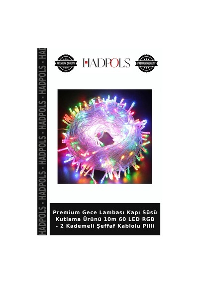 Premium Gece Lambası Kapı Süsü Kutlama Ürünü 10m 60 Led Rgb - 2 Kademeli Şeffaf Kablolu Pilli Çok Renkli