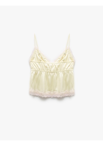 Koton Dantel Detaylı V Yaka İnce Askılı Saten Pijama Üst Sarı 5slk90024mw Sari