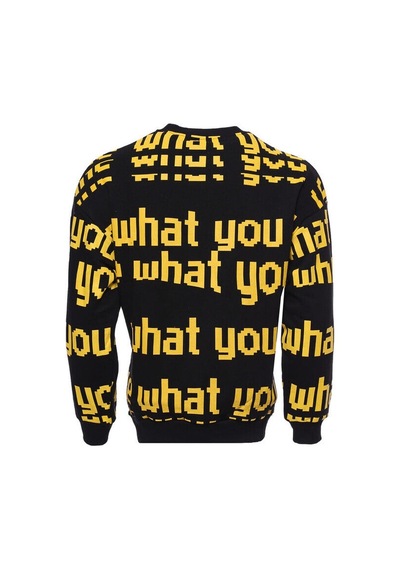 Siyah Baskılı Bisiklet Yaka Sweatshirt - Wessi Siyah