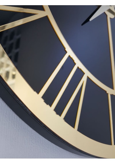 Ayna Denizi Gold Black Model Altın Siyah Renk 50 CM Dekoratif Aynalı Duvar Saati Altın - Siyah