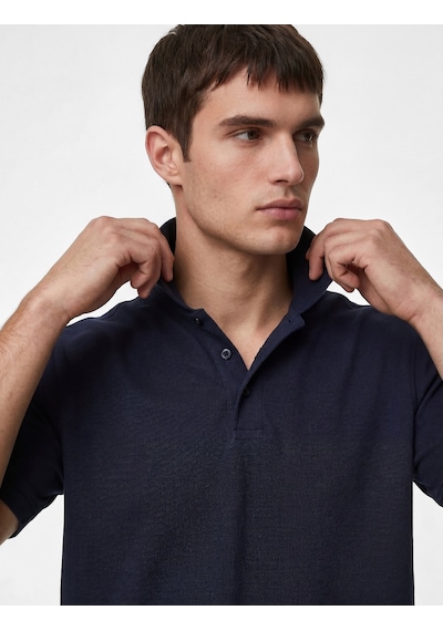Koton Pamuklu Regular Fit Kısa Kollu Düğmeli Polo Yaka Tişört Lacivert 6sam10290mk