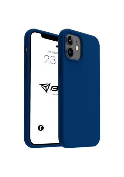 İphone Kılıf İnce Sıvı Silikon 3 Katmanlı Tam Kaplamalı Yumuşak Jel Kauçuk Kılıf Kapak Parlak Lacivert, İphone 11
