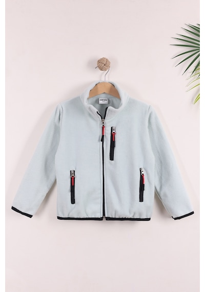 Monox Çocuk Lastik Manşetli Fermuarlı 3 Cepli Unisex Polar Ceket Su Yeşili