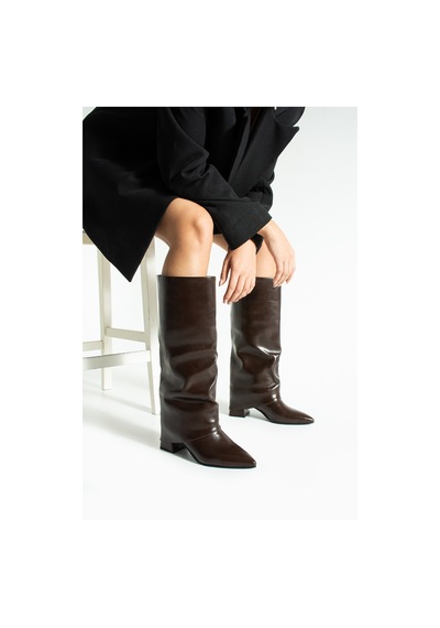 Duxal Shoes Nomi Kadın Sivri Burun Topuklu Çizme Acıkahve