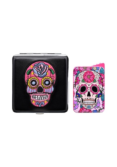 La Catrina Sigara Tabaka Ve Çakmak Seti Pembe
