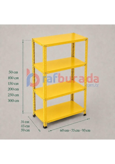 4 Katlı Renkli Dekoratif Çelik Raf - Çiçeklik Rafı, Ofis Rafı 0,70 Mm Turuncu-59x75 Cm-100 Cm