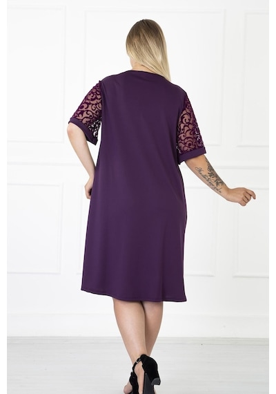 Kimono Kol Mor Büyük Beden Elbise 31B-1186 Mor