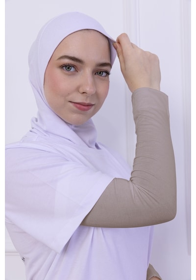 Loggia Likralı Penye Kolluk Vizon - Pratik Kadın Tesettür Düz Namaz Kolluğu 1 Çift 40cm Viskon Hijab Vizon