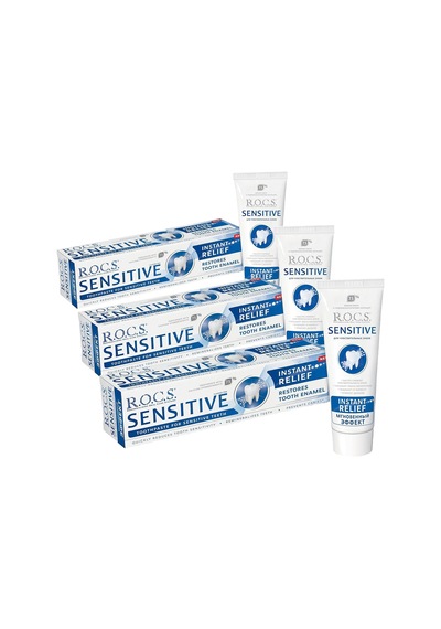 Rocs Sensitive Instant Relief - Anında Ferahlık Florürsüz Diş Macunu 75 Ml 3 Paketi Ağız Kokusu Önleyici