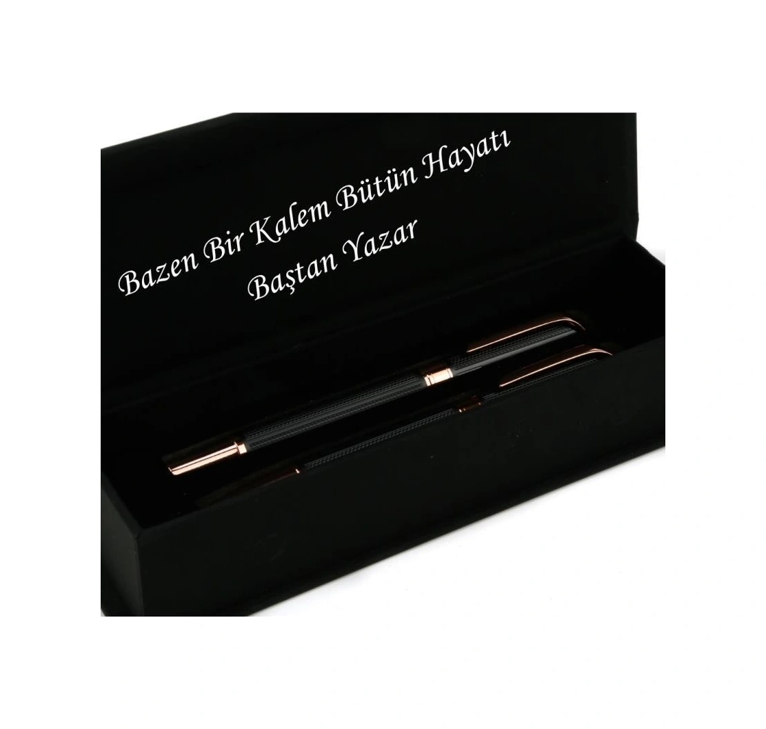 Lüks Kutulu Roller Ve Tükenmez Kalem Seti Siyah