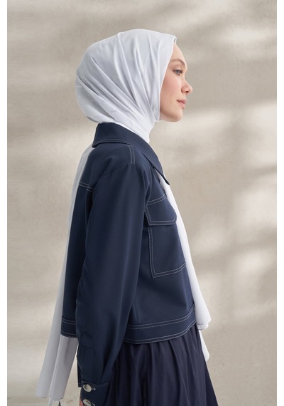 Armanda Krep Jakar Prizma Desen Şal - 70 X 190 Kırık Beyaz