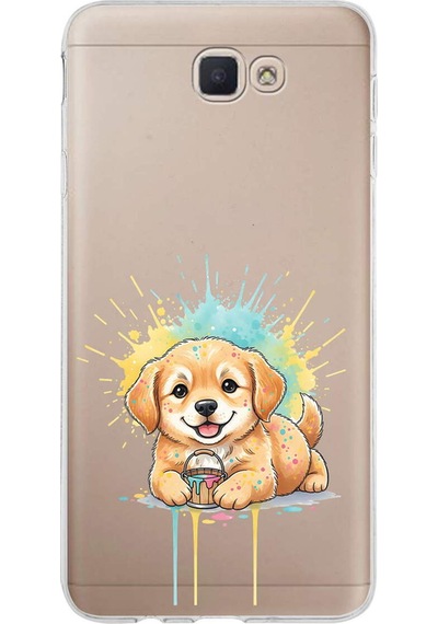 Samsung Galaxy J7 Prime 2 İle Uyumlu Splash Köpek Tasarımlı Şeffaf Silikon Kılıf Şeffaf