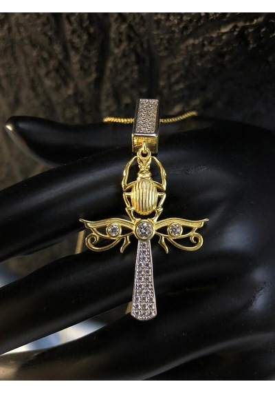 Ankh Mısır Scarab 925 Gümüş Kadın Kolye - Sevgiliye Eşe Anneye Arkadaşa Hediye Kolye