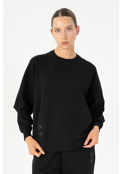 Maraton Oversize Kadın Bisiklet Yaka Siyah Sweatshirt Siyah