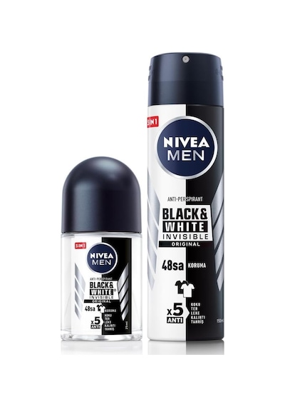 Men Erkek Sprey Deodorant Black&amp White 150ml Ve Mini Roll-on Black&amp White 25ml, 48 Saat Koruma
