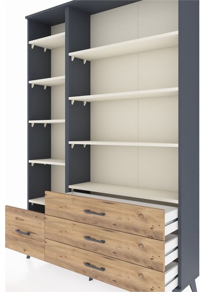 Arges Dolap 9 Raflı 4 Çekmeceli 132x30x195 Antrasit-aytaşı/çam Antrasit