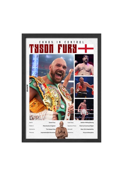 Tyson Fury Boks Siyah Ahşap Çerçeveli Poster, Dekoratif Dövüş Duvar Tablosu