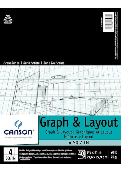 Canson Sanatçı Serisi Grafik Kağıdı, 4x4 Mavi Izgara, 21,6x27,9 Cm, 40 Yaprak, Katlanır Ped