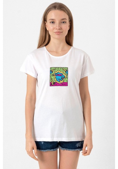 Mr Beast Doodle Beyaz Kadın Bisikletyaka Tshirt 001