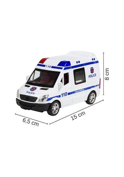 Sürtmeli Sesli Işıklı Polis Servis Aracı - Açılır Kapılı Oyuncak Polis Arabası 15 Cm Çok Renkli