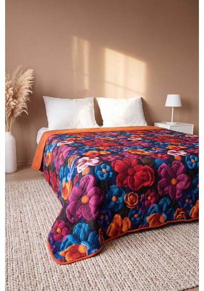 Örgü Çiçekler 5d Çok Amaçlı Tek Kişilik Baskılı Pike & Yatak Örtüsü 160x220 Cm Çok Renkli