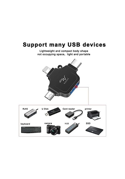4'ü 1 Arada Otg Adaptörü Flash Bellek Konnektörü, Otg Adaptörü, Siyah