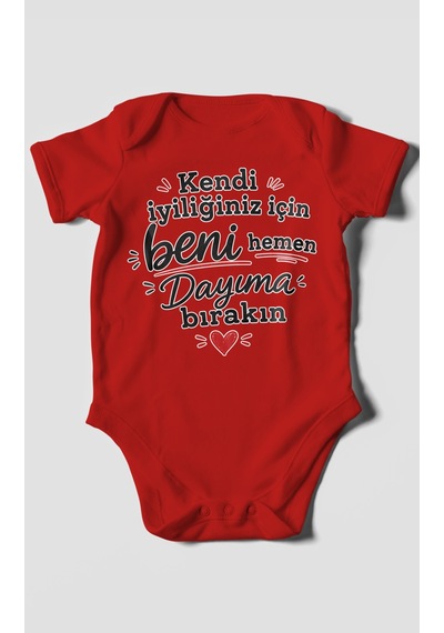 Morivokids Dayıya Özel Kısa Kollu Bebek Body %100 Pamuk Zbn258-kk Kırmızı